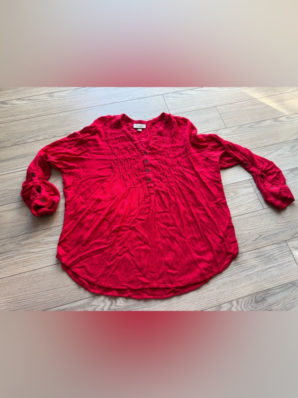 Red Pleated Button-Front Women's Top